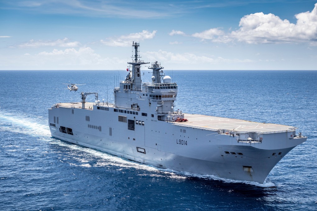 The helicopter carrier Tonnerre is one of two French naval vessels involved in the joint exercises in Japan. Photo: Twitter