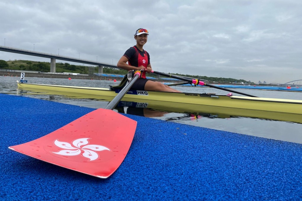 Winnie Hung in the women's single sculls at the Olympic qualifiers in Tokyo. Photo: Rowing Association of Hong Kong, China