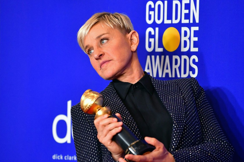 TV host Ellen DeGeneres poses in the press room with the Carol Burnett award during the 77th annual Golden Globe Awards in Beverly Hills, California, in January 2020. Photo: AFP