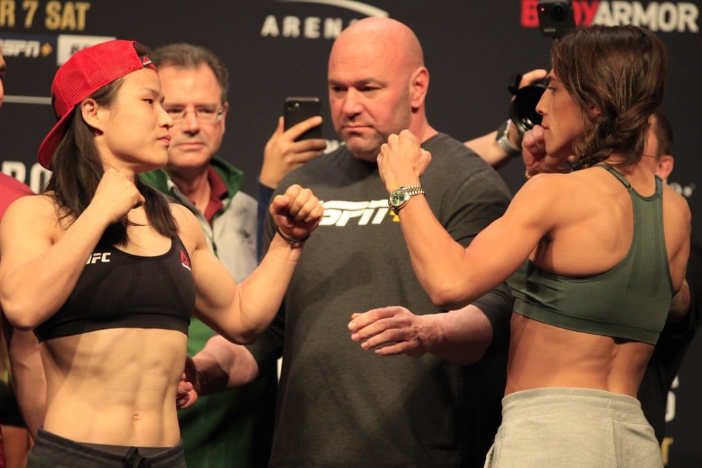 Zhang Weili (left) and Joanna Jedrzejczyk face off ahead of UFC 248. Photo: Amy Kaplan