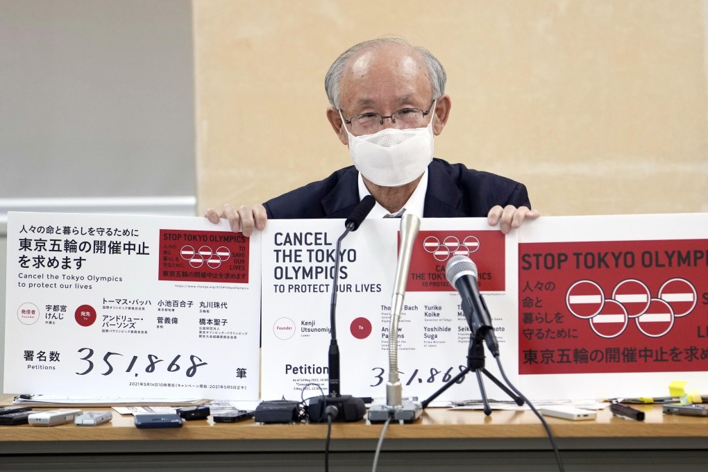 Kenji Utsunomiya after submitting a petition calling for the cancellation of the Tokyo Olympics. Photo: Kyodo