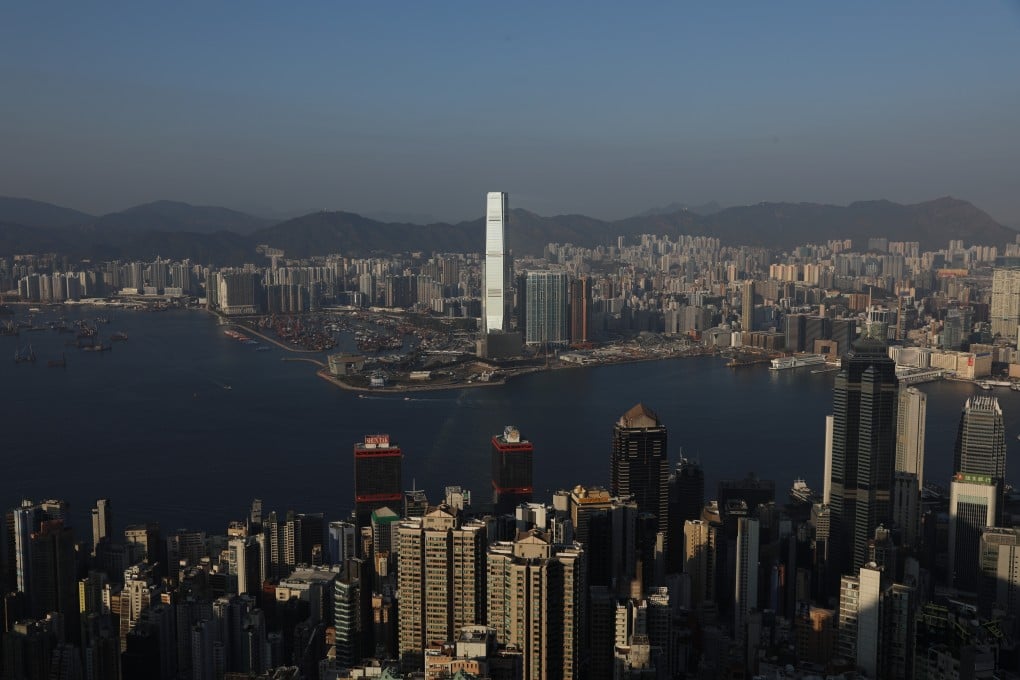 Top view of Victoria Harbour from the Lugard Road Lookout at The Peak, on February 4, 2021. Photo: Sam Tsang