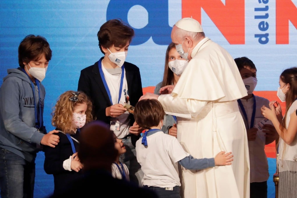 Pope Francis attends a conference on Italy’s demographic crisis in Rome on Friday. Photo: EPA-EFE
