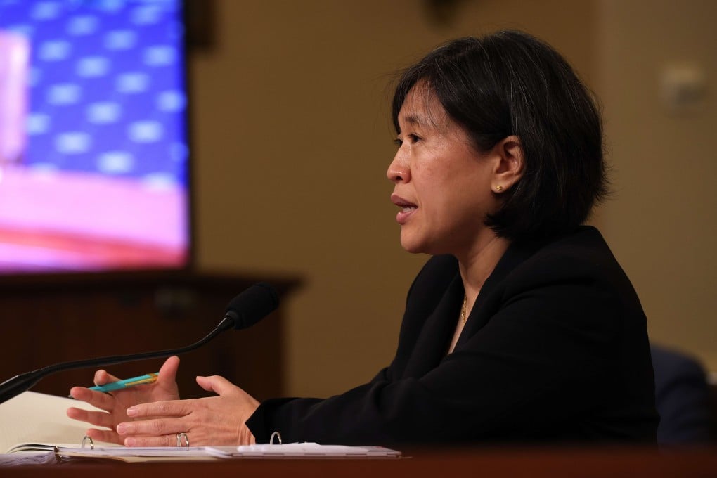US Trade Representative Katherine Tai speaks during a hearing with the House Ways and Means committee at Capitol Hill on Thursday. Photo: AFP