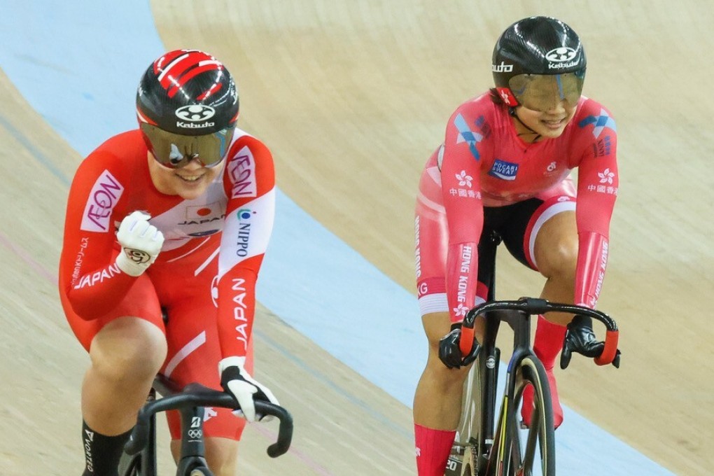 Japan’s Yuka Kobayashi and Hong Kong’s Sarah Lee Wai-sze in the women's keirin final at the UCI Track Cycling Nations Cup at the Hong Kong Velodrome in Tseung Kwan O. Photo: SCMP / May Tse