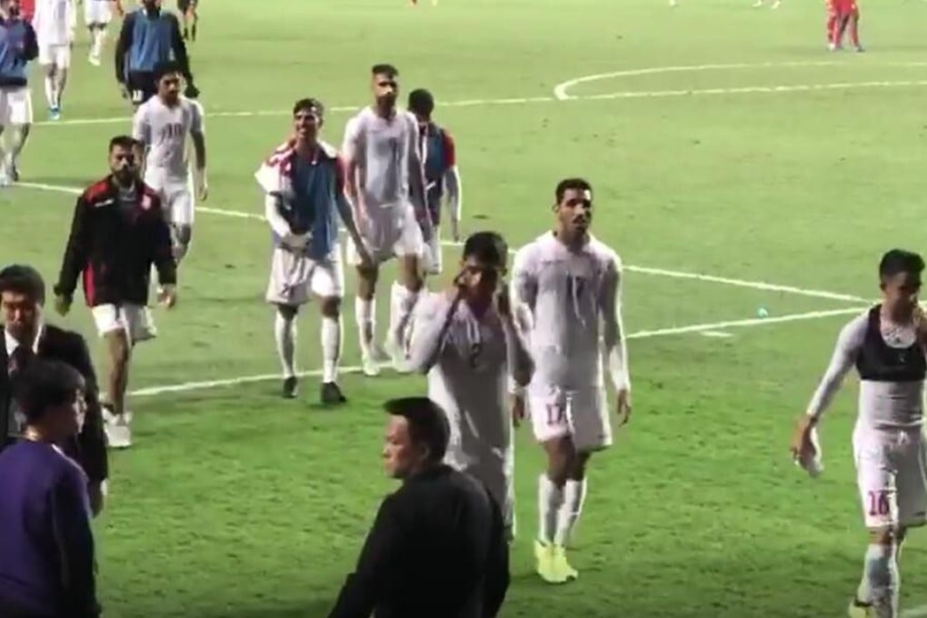 Bahraini defender Sayed Baqer makes a gesture to Hong Kong football fans after the teams met in a Fifa World Cup qualifier in November, 2019. Image: Twitter/@pjrydo