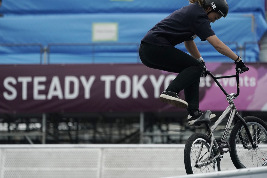 Japanese cyclist Nene Naito at the Olympic Games’ Cycling BMX Freestyle test event on May 17, 2021 in Tokyo. Photo: AP