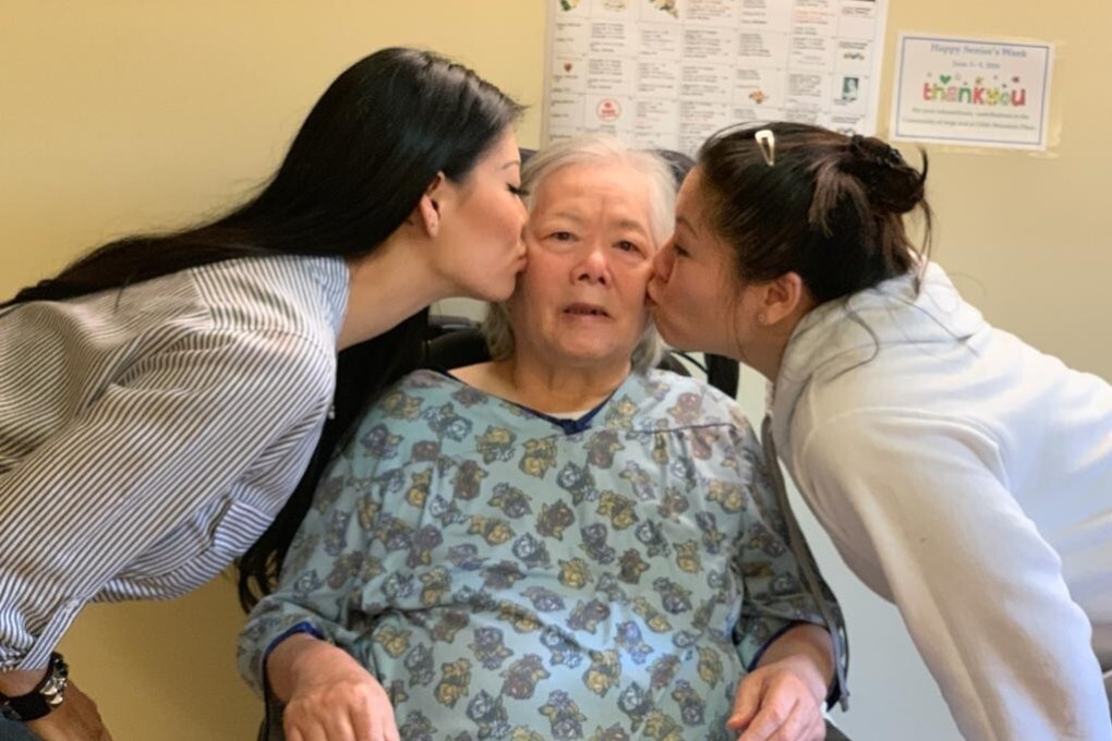 Cui Chan Wong, a resident of Vancouver's Little Mountain Place care home, is seen with daughters Wendy Wong (left) and Rose Wong. Cui, 73, died of Covid-19 in December. Photo: Wong family