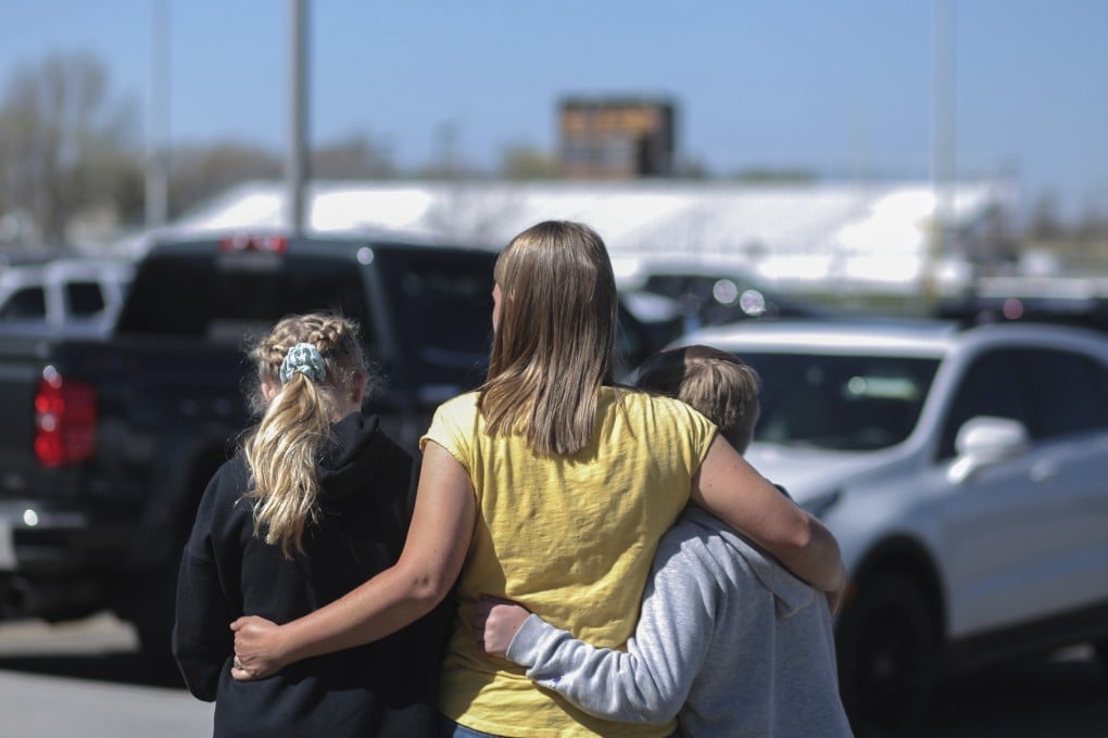 People embrace outside after a shooting at Rigby Middle School in Idaho on May 6. Photo: The Idaho Post-Register via AP