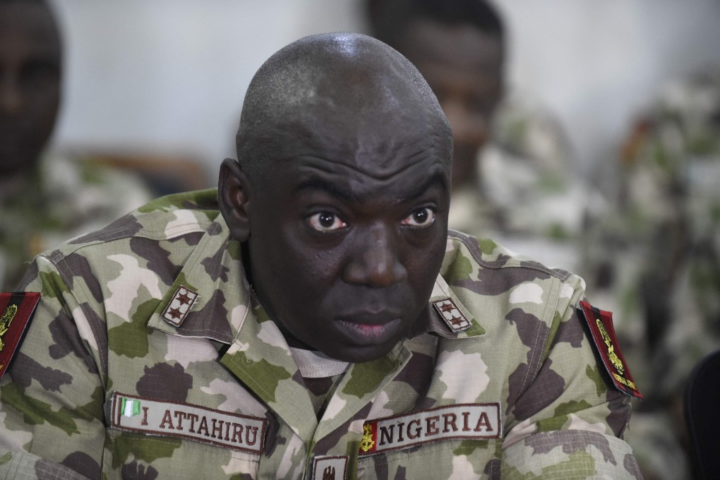 Nigerian general Ibrahim Attahiru speaks at the army headquarters in Maiduguri, Borno State, in October 2017. Photo: AFP