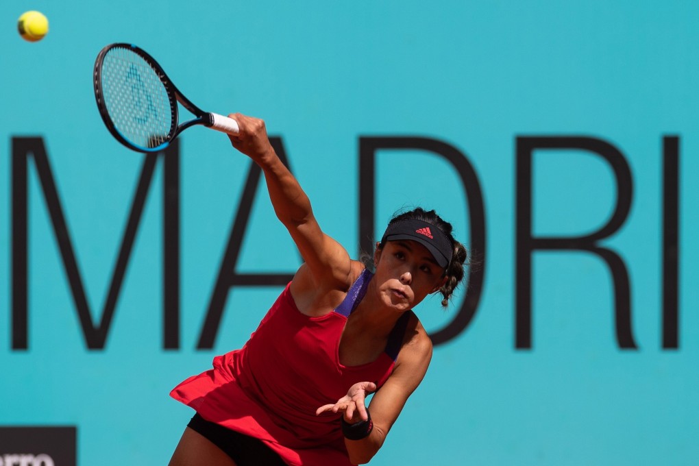 China’s Wang Qiang in action against Karolina Muchova of the Czech Republic at the 2021 Madrid Open in April. Photo: EPA