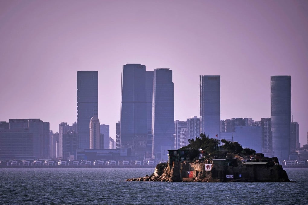 The mainland Chinese city of Xiamen looms behind Quemoy, which is part of Taiwan’s territory and had announced its own Covid-19 measures. Photo: Getty Images