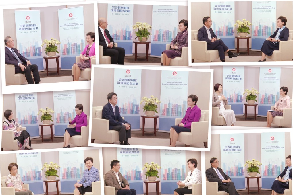 Hong Kong leader Carrie Lam hosted her own 40-part TV show featuring her talking to a variety of guests on the city’s electoral changes.
