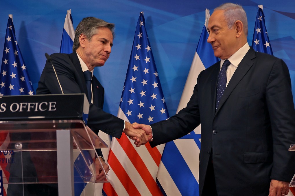Israeli Prime Minister Benjamin Netanyahu (right) with US Secretary of State Anthony Blinken in Jerusalem on Tuesday. Photo: Reuters