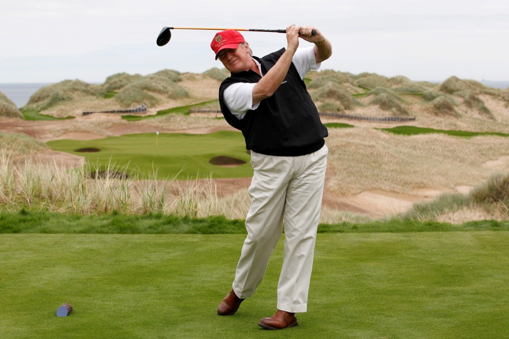 Donald Trump practices his swing at his Trump International Golf Links course on the Menie Estate near Aberdeen, Scotland in 2011. Photo: Reuters