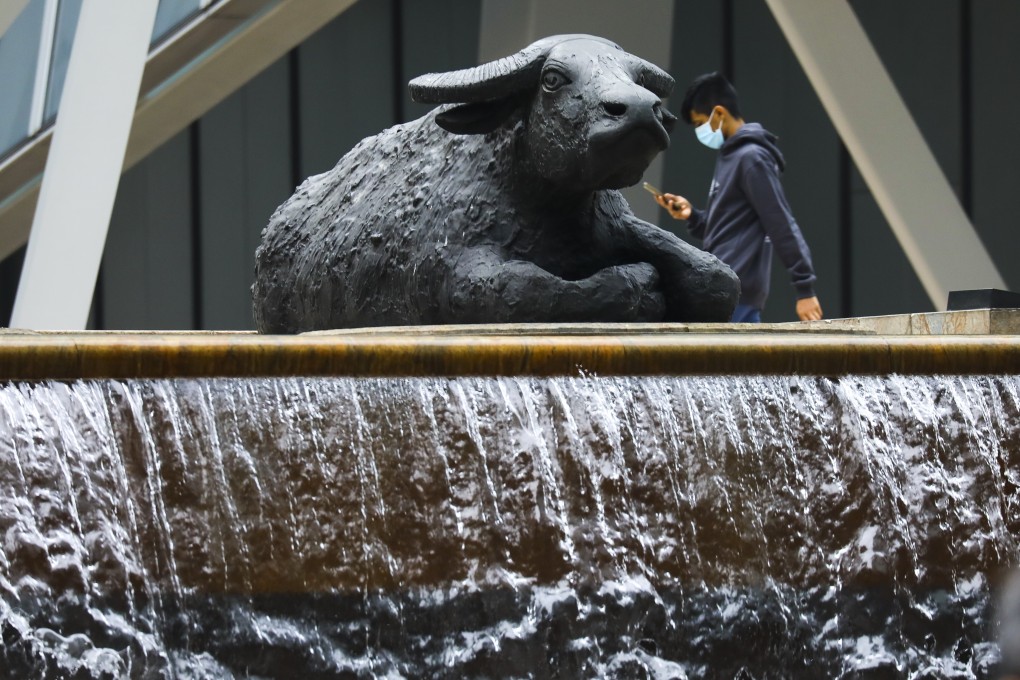 A bull sculpture outside the Exchange Square where the Hong Kong Stock Exchange is located in Central. Photo: Dickson Lee