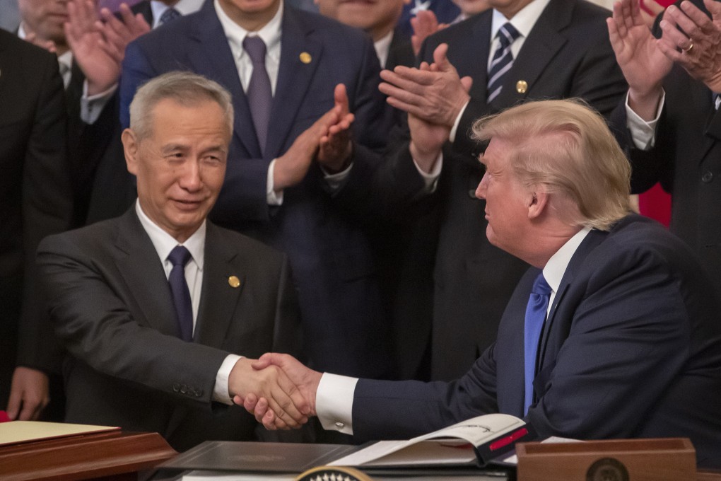 Chinese Vice-Premier Liu He signed the phase one trade deal between China and the United States with then US president Donald Trump in January 2020. Photo: EPA-EFE