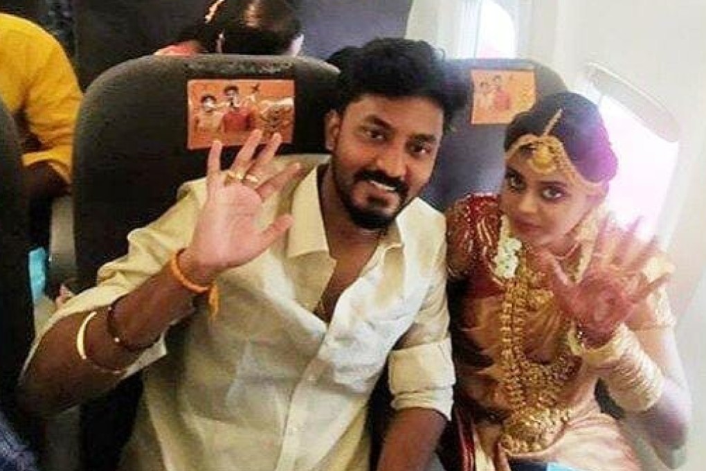 The groom, Rakesh, and his bride, Dakshina.