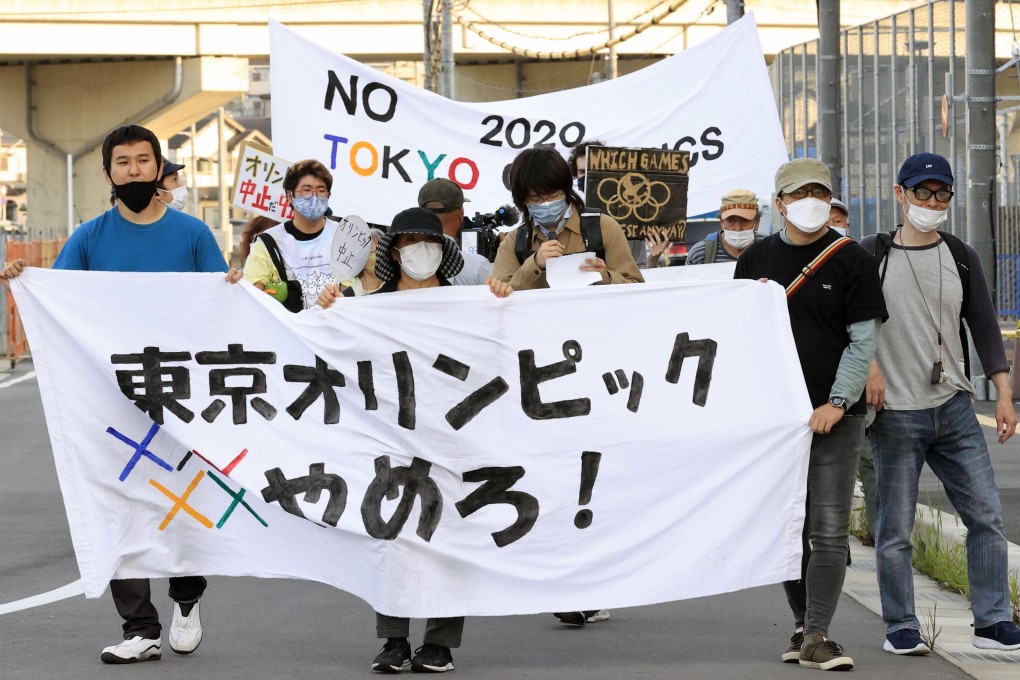 People stage an anti-Olympics protest in Kyoto. Photo: Kyodo