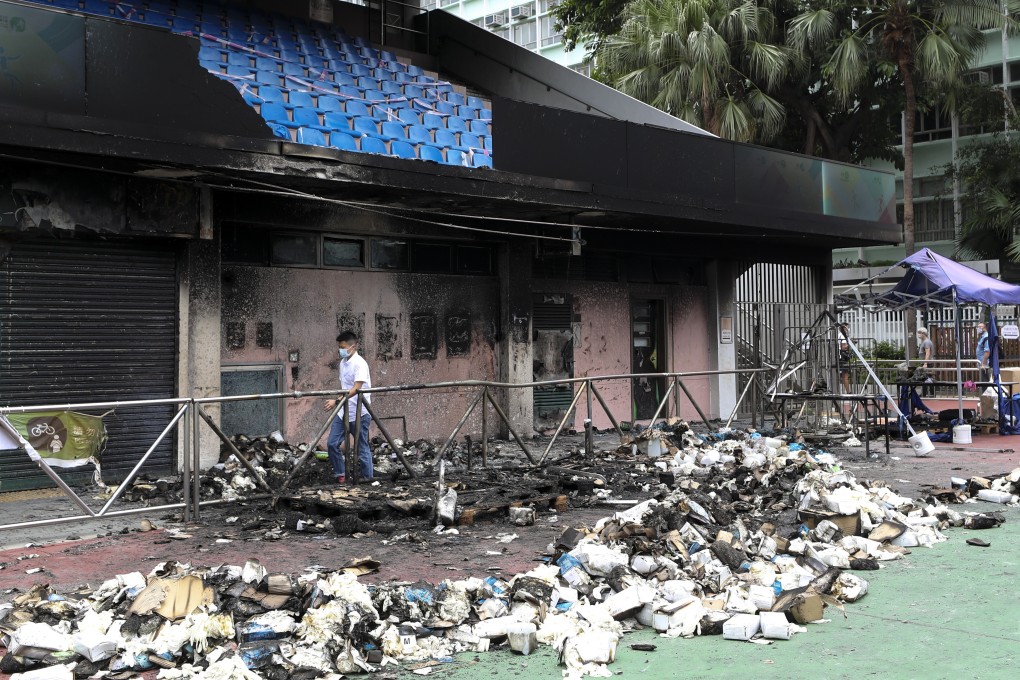Several tents at a mobile coronavirus testing station burned down early on Friday, with arson suspected. Photo: Edmond So