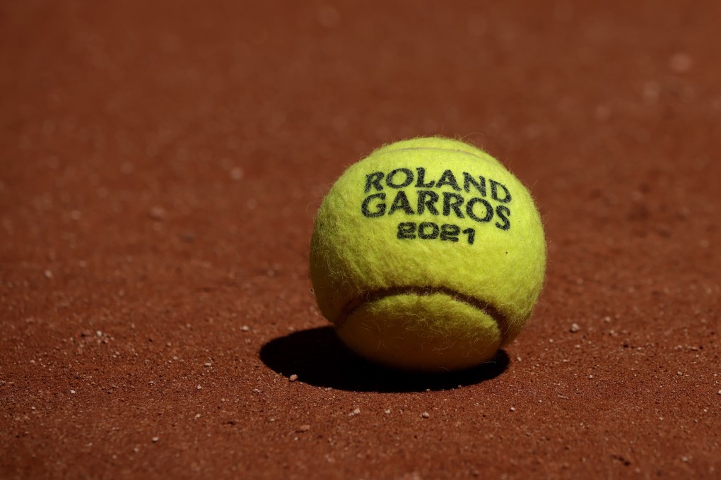 The official 2021 Roland Garros tennis ball pictured during a practice session ahead of the French Open. Photo: EPA