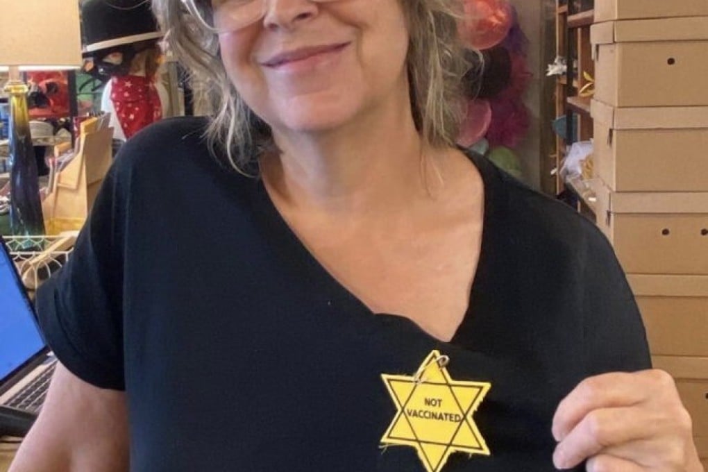 The now-deleted Instagram photo announcing the arrival of the US$5 patches showed a woman, reportedly the shop’s owner, wearing a yellow Star of David with 'not vaccinated' on it. Photo Instagram