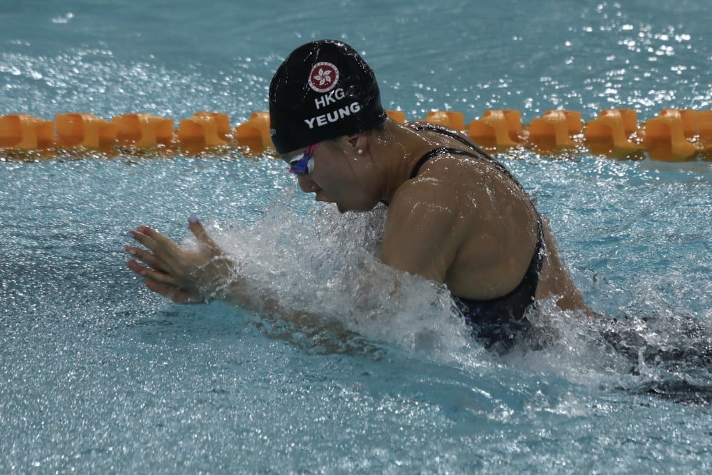 Jamie Yeung Zhen-mei wins the breaststroke in the women’s 4 x 100m medley relay at Victoria Park. Photo: Jonathan Wong