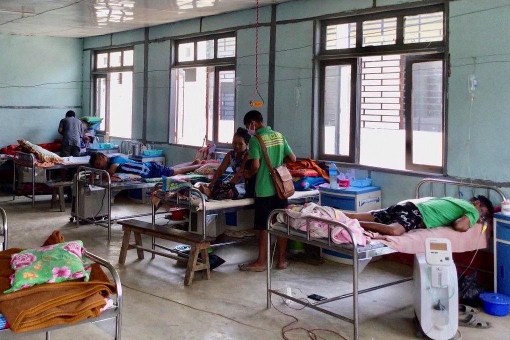 Covid-19 patients receive treatment at the hospital in Cikha, Myanmar, earlier this week. Photo: Reuters
