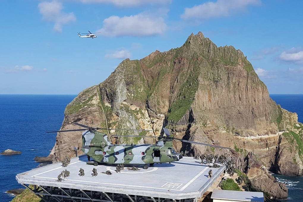 South Korean Marines take part in a military exercise on the Dokdo islets in 2019. Photo: South Korean Navy/Yonhap via Reuters