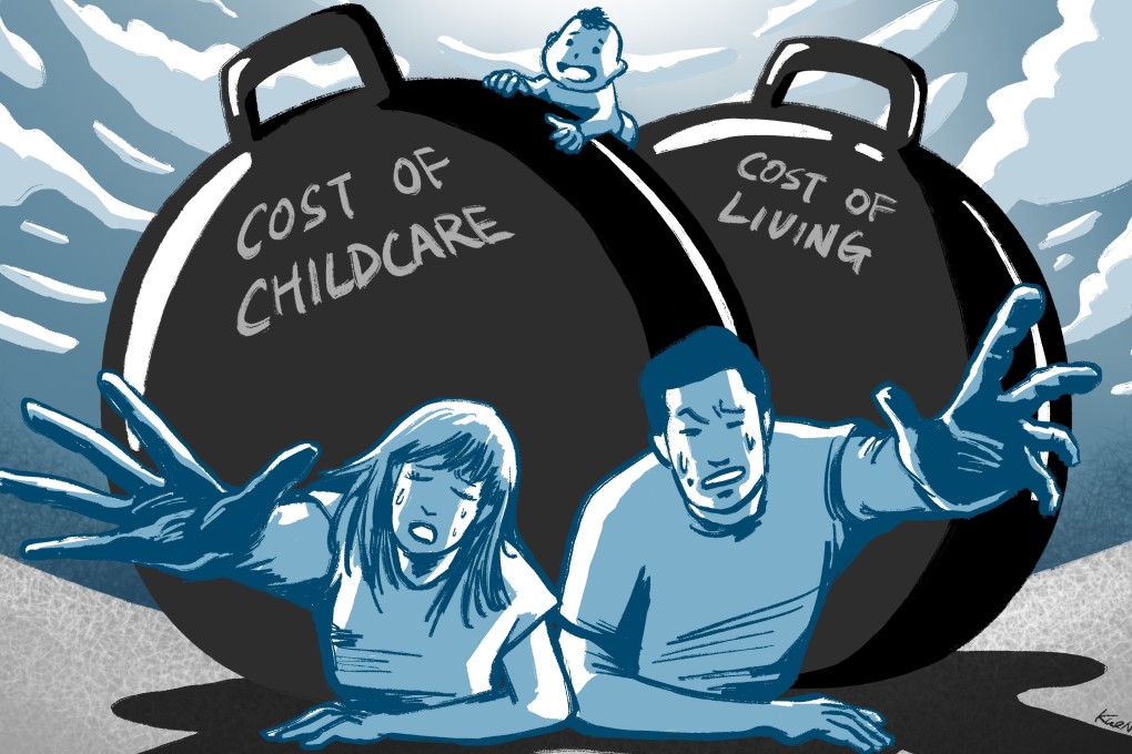 A lack of affordable childcare is making many young Chinese couples think twice about having children. Illustration: Lau Ka-kuen