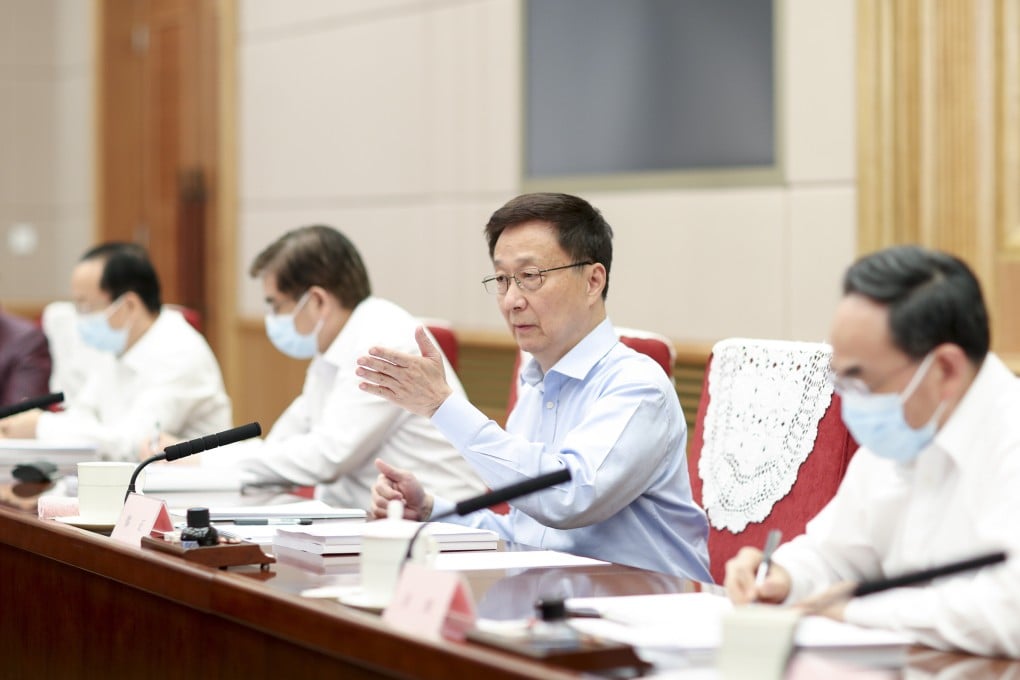 Chinese vice-premier Han Zheng, also a member of the Standing Committee of the Political Bureau of the Communist Party of China Central Committee, presides over a meeting of a leading group of the central inspection on ecological and environmental protection in Beijing on May 28, 2021. Photo: Xinhua