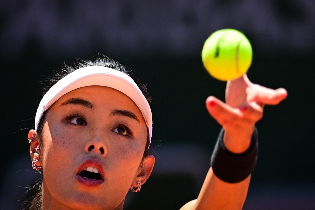 China’s Wang Qiang serves to Taiwan’s Hsieh Su-wei during their first round match at Roland Garros. Photo: AFP