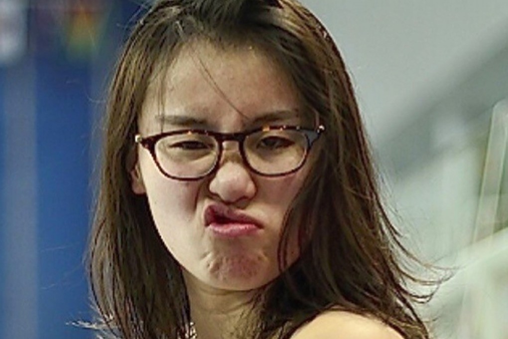 Chinese swimming team member Fu Yuanhui makes a face during a national competition in 2016. Photo: Handout