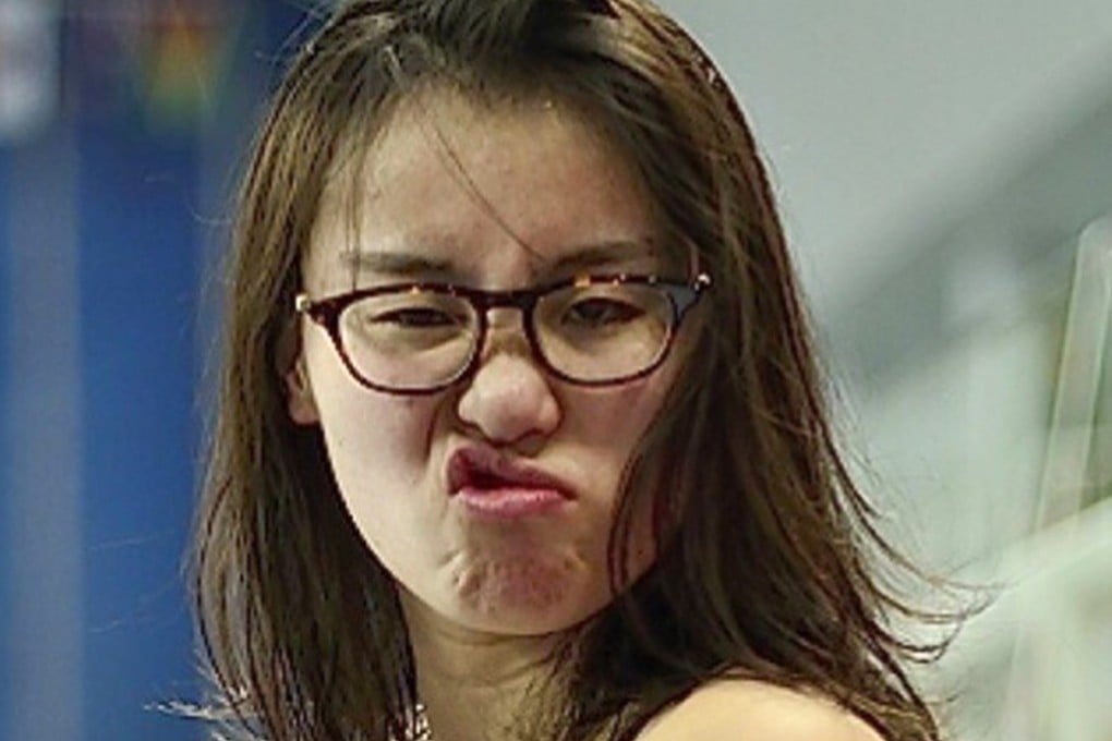 Chinese swimming team member Fu Yuanhui makes a face during a national competition in 2016. Photo: Handout