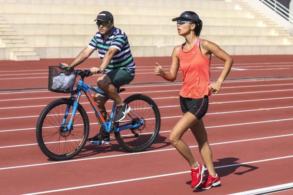 Ching Siu-nga in a training session with head athletics coach Anthony Giorgi at Hong Kong Sports Institute, Fo Tan. Photo: Nora Tam