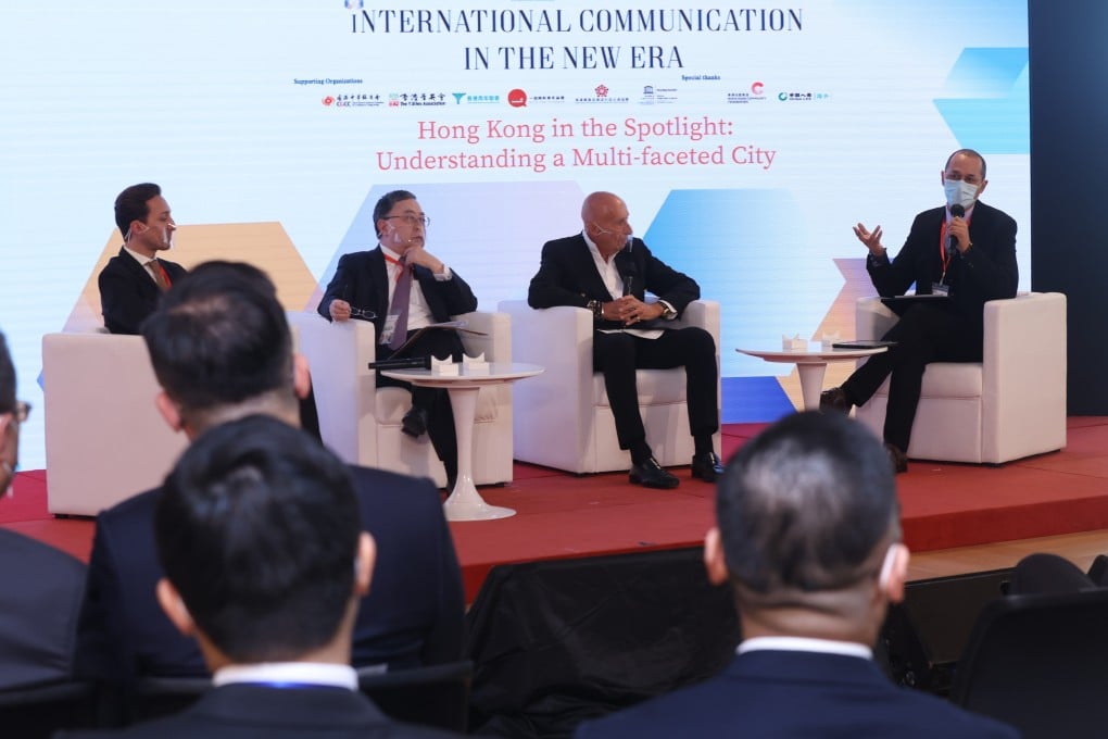 Julien-Logic Garin of Cultural-plus Asia (far left), Ronnie Chan, chairman of Hang Lung Properties, Allan Zeman, chairman of Lan Kwai Fong Group, and Yonden Lhatoo, the Post’s chief news editor, at the forum in Hung Hom. Photo: K.Y. Cheng
