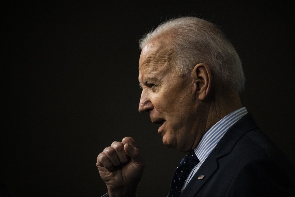 US President Joe Biden speaks in the Eisenhower Executive Office Building in Washington on Wednesday. Photo: Bloomberg