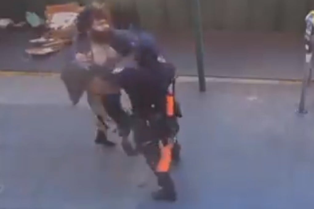 Surveillance footage shows the encounter between the police officer and the suspect, who turned around and attacked her as she was searching him. Photo: San Francisco Police Officers Association via Twitter
