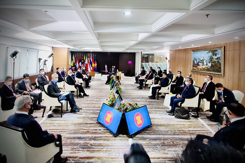 The Association of Southeast Asian Nations (ASEAN) holds a leaders' meeting to discuss the ongoing situation in Myanmar at the ASEAN secretariat in Jakarta, Indonesia, April 24, 2021. Photo: Xinhua