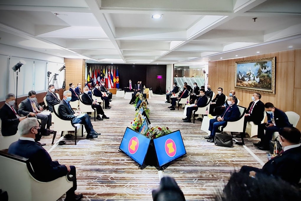 The Association of Southeast Asian Nations (ASEAN) holds a leaders' meeting to discuss the ongoing situation in Myanmar at the ASEAN secretariat in Jakarta, Indonesia, April 24, 2021. Photo: Xinhua