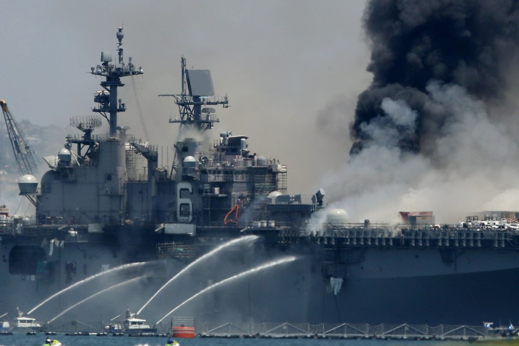 Last year, the amphibious assault ship USS Bonhomme Richard was gutted by a fire. The US Navy made the decision to scrap the ship rather than repair it. File photo: AFP