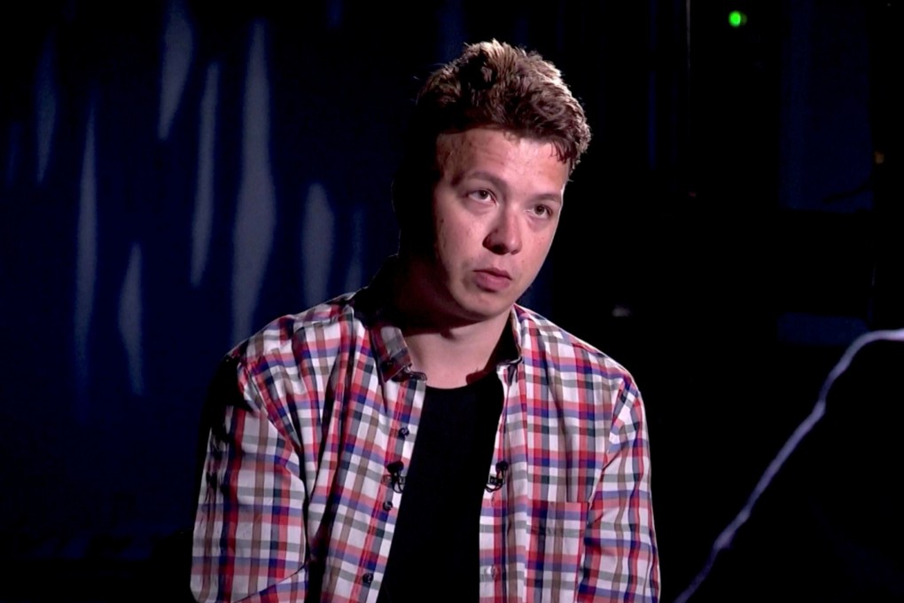 Belarusian journalist Roman Protasevich was detained last month after his flight was forced to land in Minsk. Photo: ONT TV Channel / Handout via Reuters