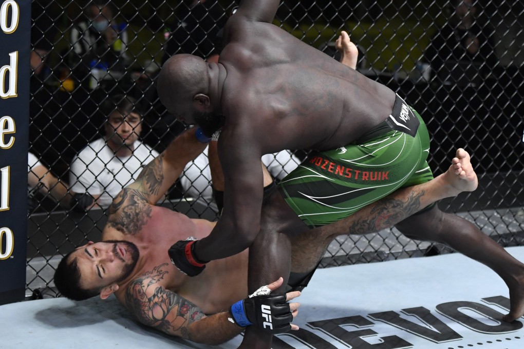 Jairzinho Rozenstruik finishes Augusto Sakai in their heavyweight fight at UFC Vegas 28. Photo: Jeff Bottari/Zuffa LLC