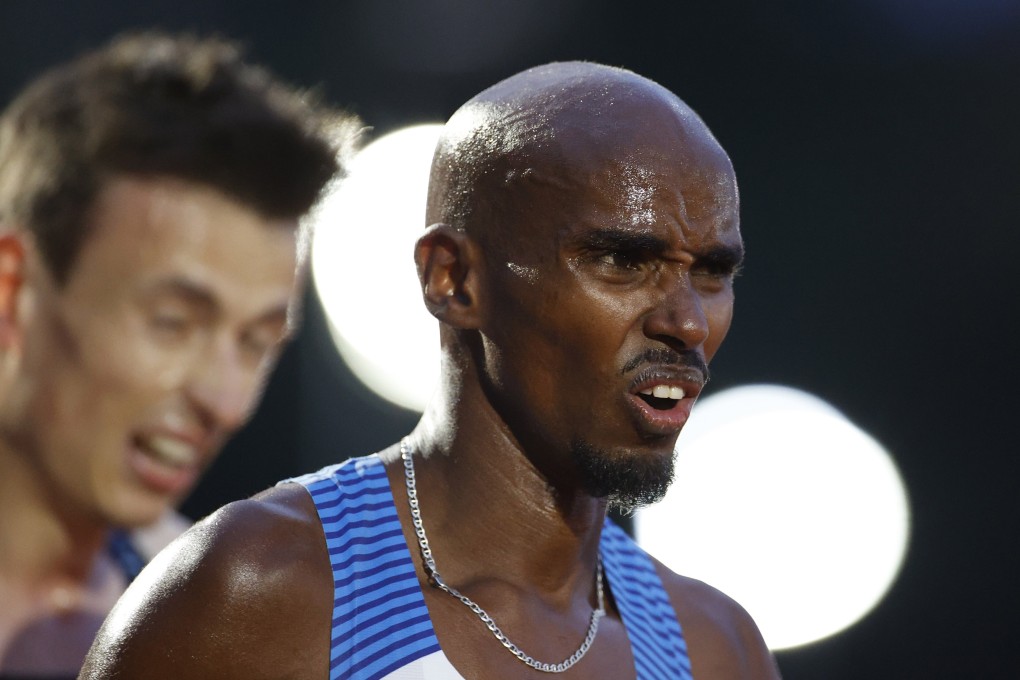 Britain’s Mo Farah reacts at the end of the 10,000m at the European Cup and British Olympic. Photo: Reuters