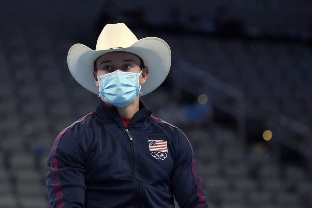 Brody Malone wears a cowboy hat and poses for photos after winning the men's all-around and earning a spot on the national team at the US Gymnastics Championships. Photo: AP
