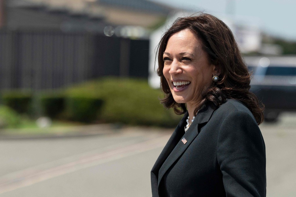 Kamala Harris walks off Air Force Two at Andrews Air Force Base in Maryland, US on Sunday. Photo: AFP