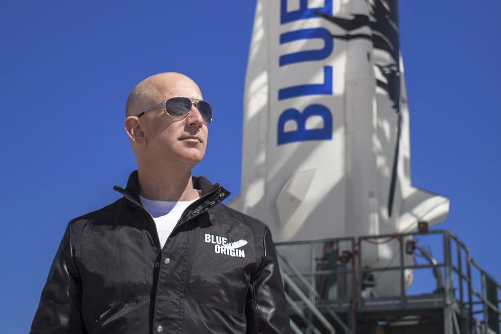 Blue Origin founder Jeff Bezos inspects New Shepard’s West Texas launch facility before the rocket’s maiden voyage in West Texas, US. Photo: EPA-EFE