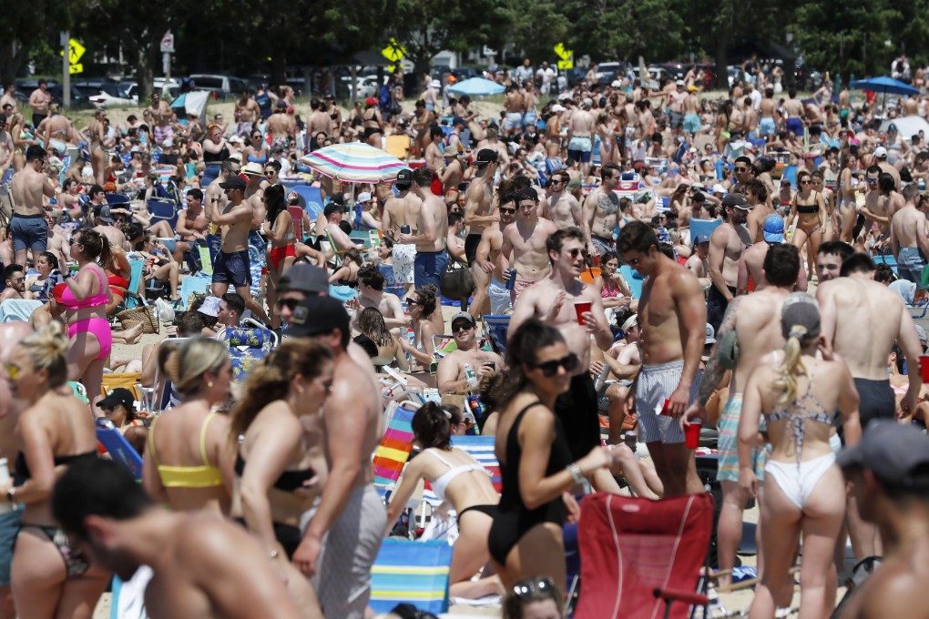 Crowds gather on L Street Beach in Boston on June 5. Photo: AP