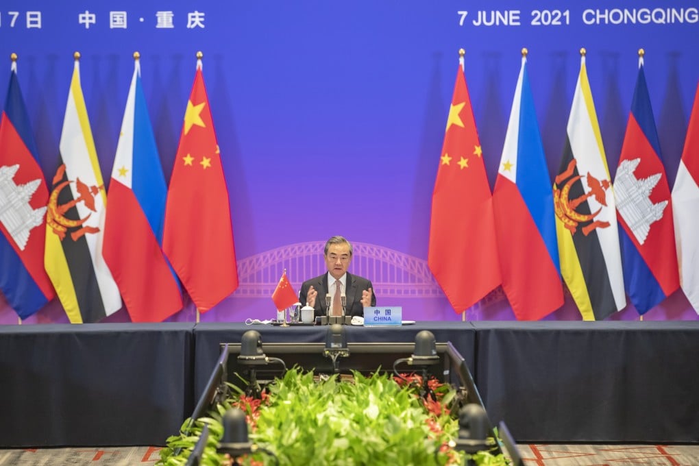 Chinese Foreign Minister Wang Yi addresses the Asean-China foreign ministers’ meeting in Chongqing on Monday. Photo: AP
