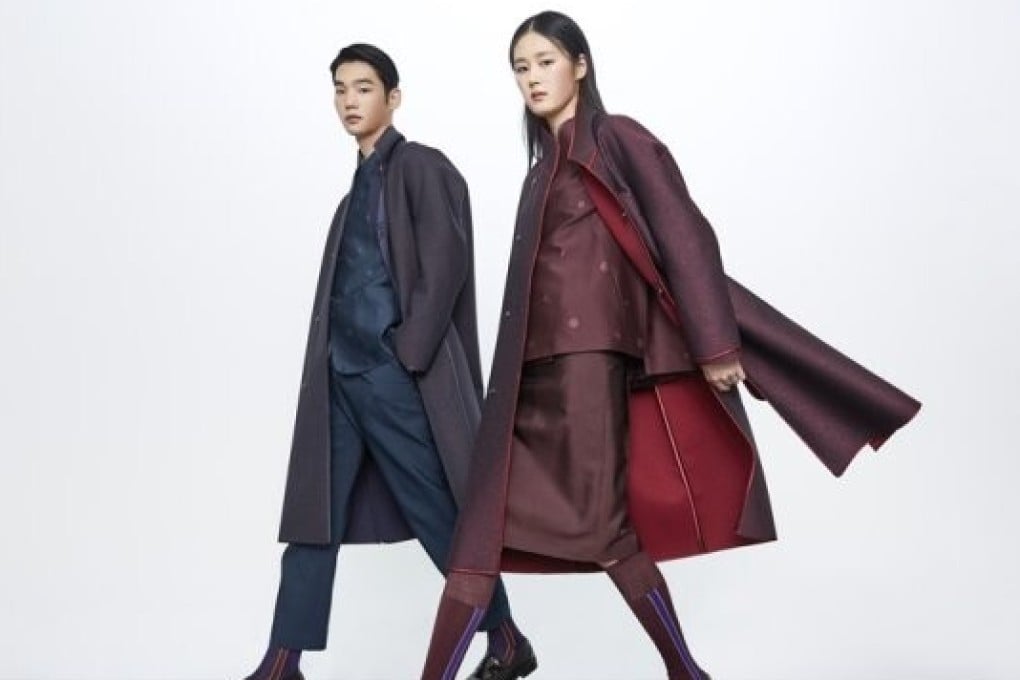 A series of hanbok-inspired office wear is on display as part of a project to promote the traditional Korean costume as an accessible fashion item. Photo: Courtesy of Korea Craft and Design Foundation